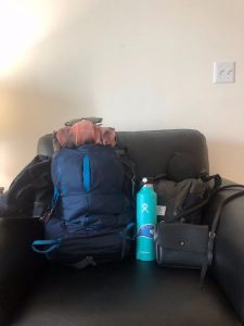 Backpack and water bottle