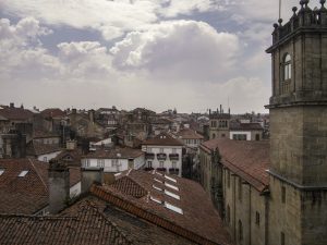 Rooftops in Santiago de Compostela under a cloudy sky
