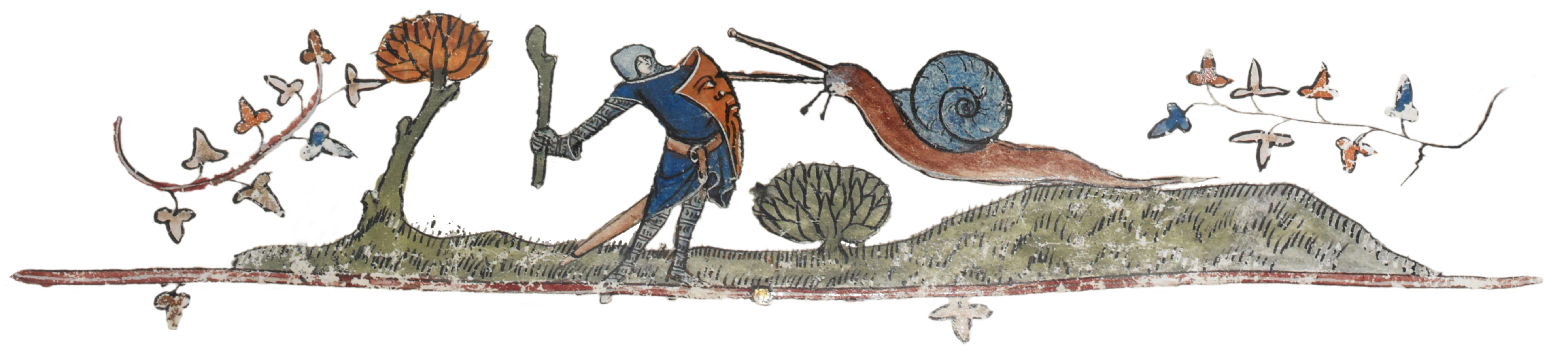 Medieval knight fighting with snail